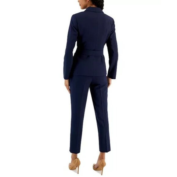 Tahari ASL Belted Jacket Pantsuit Jacket & Pants Blue Navy Size 12 MSRP $229 - Picture 4 of 4